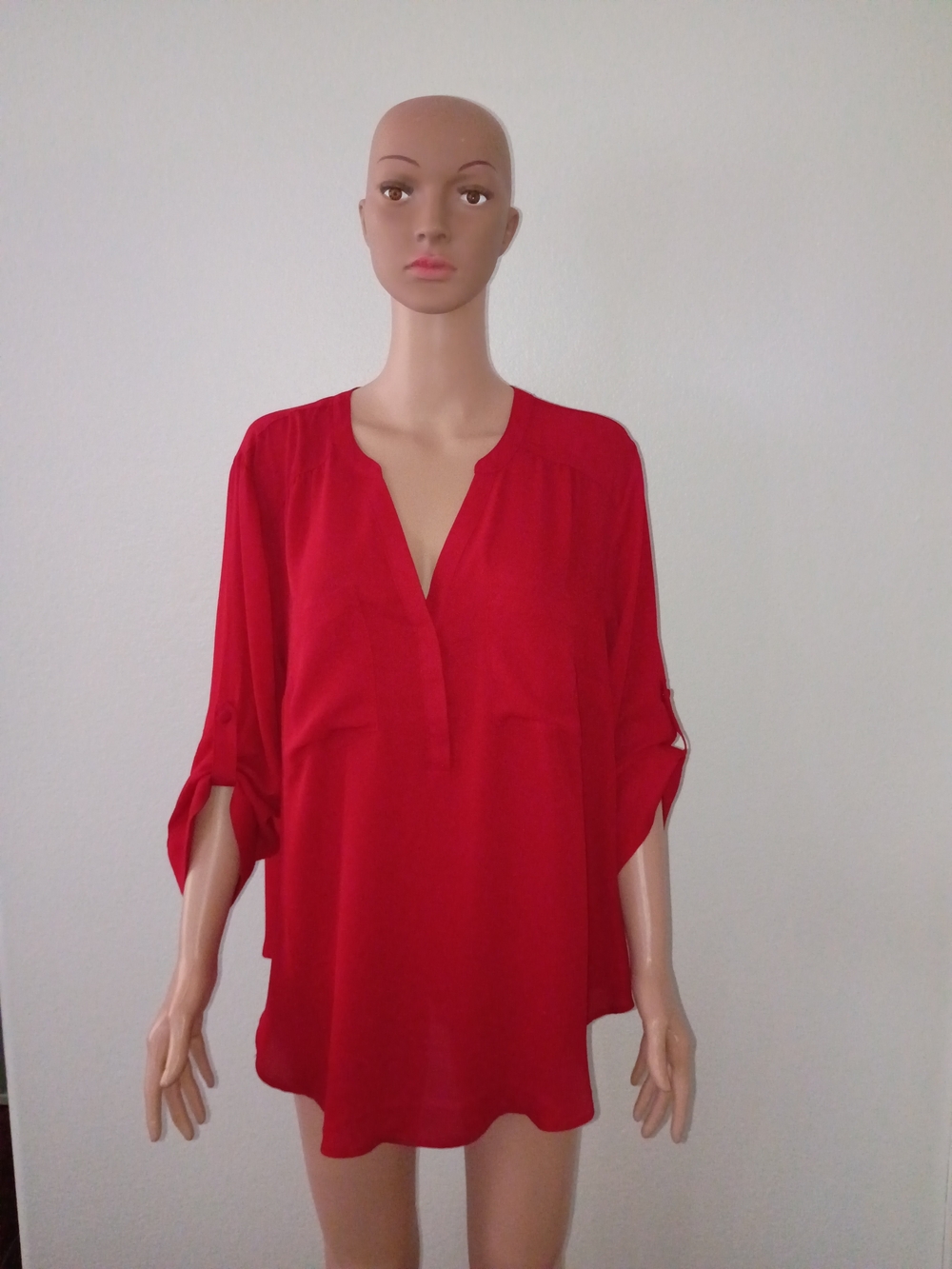 torrid Red V-Neck Roll-Tab Sleeve Tunic